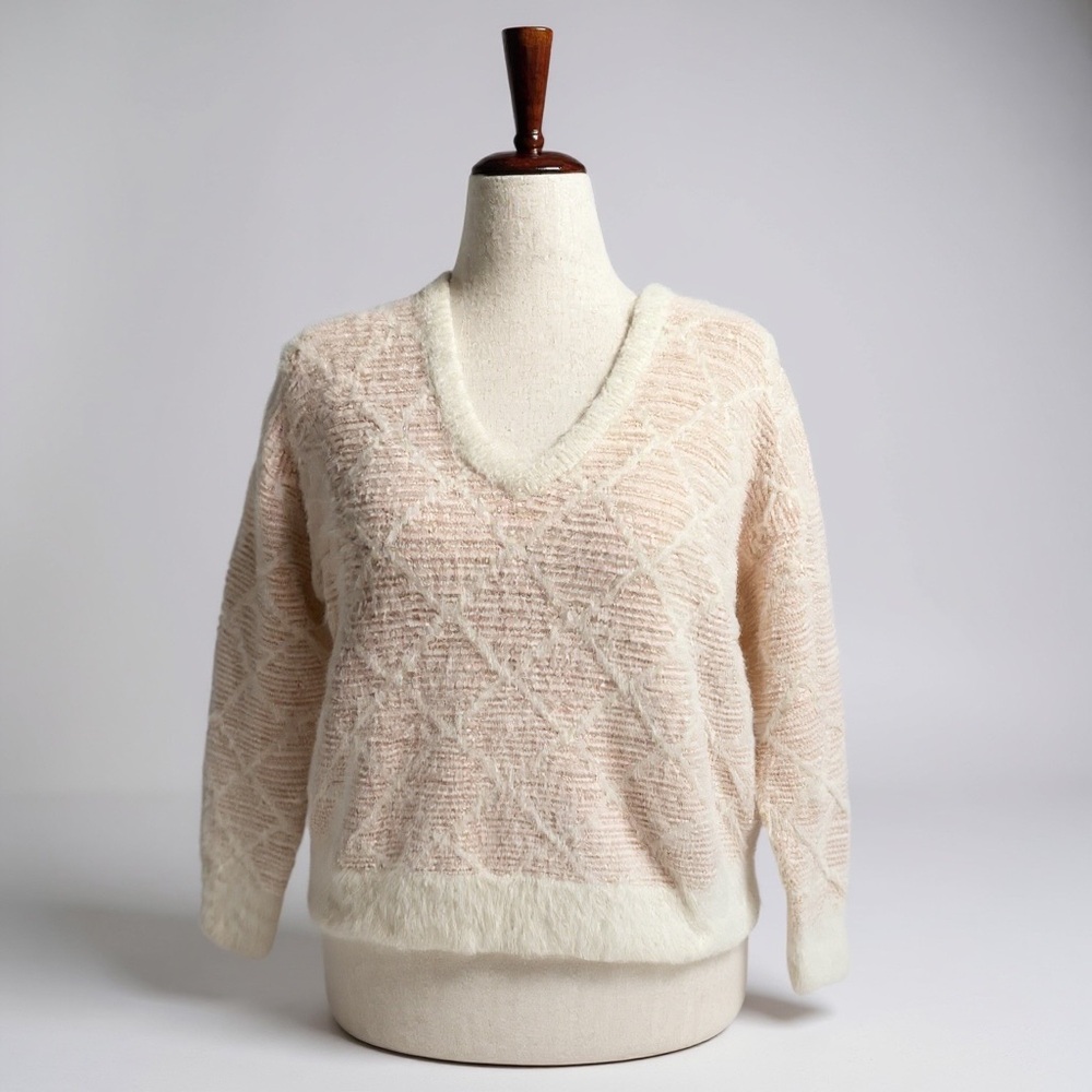 La Maille FRNCH Soft Pink Knit V-Neck Cropped Sweater - Size S/M